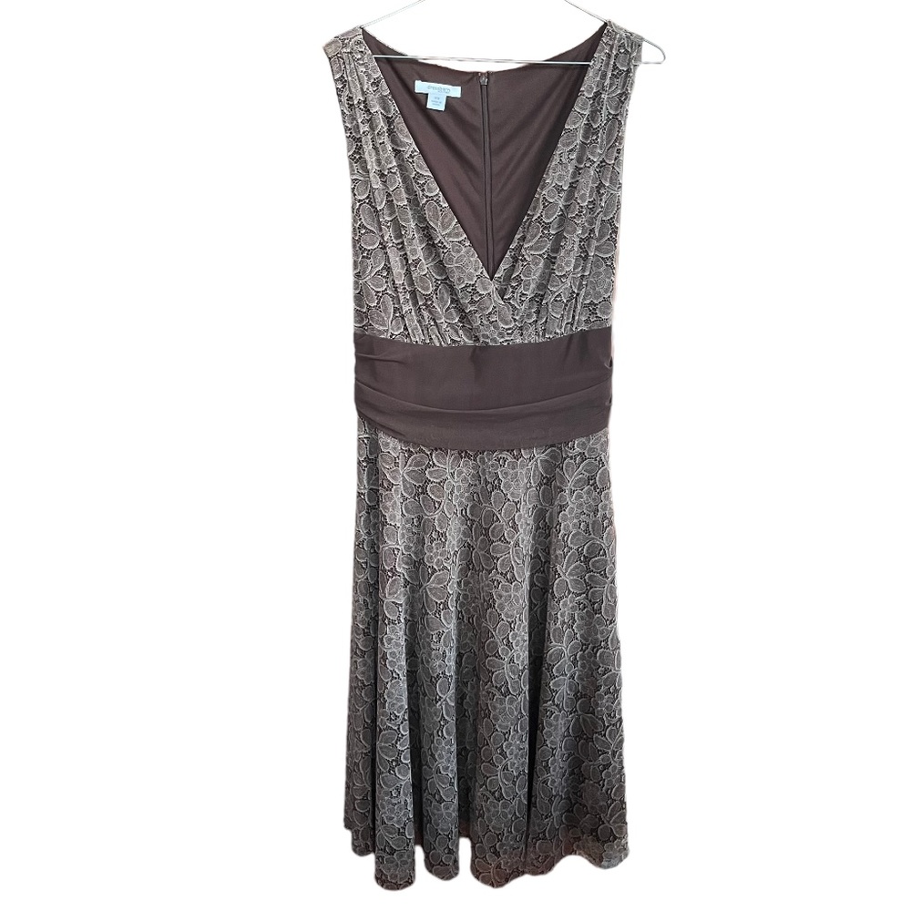 Dress Barn Brown & Cream Lace Printed Sleeveless Surplice Dress Size 14W